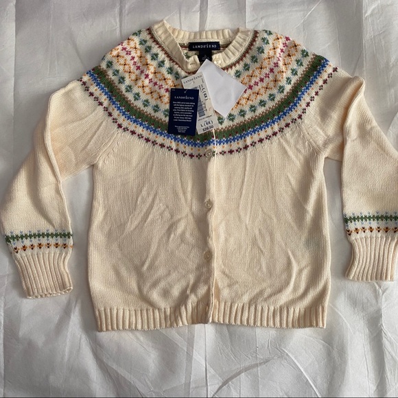 Land’s End Girls Cream Cardigan Sweater Size L(6x) - Picture 2 of 6